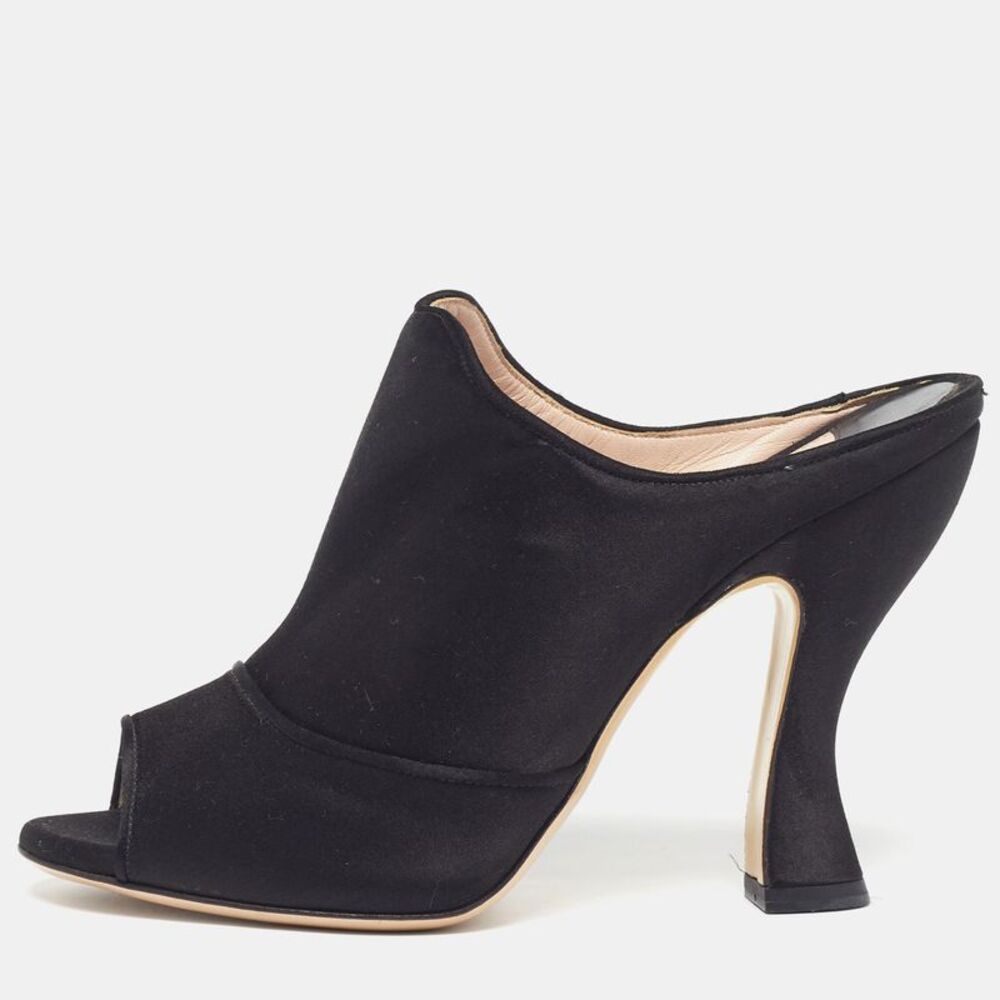 Miu Miu Size 38 Black Satin Open Toe Mules